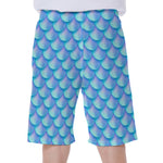 Blue Neon Mermaid Scales Pattern Print Men's Beach Shorts