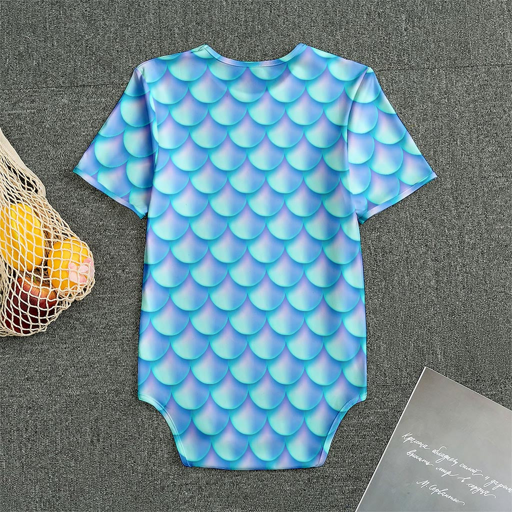 Blue Neon Mermaid Scales Pattern Print Men's Bodysuit