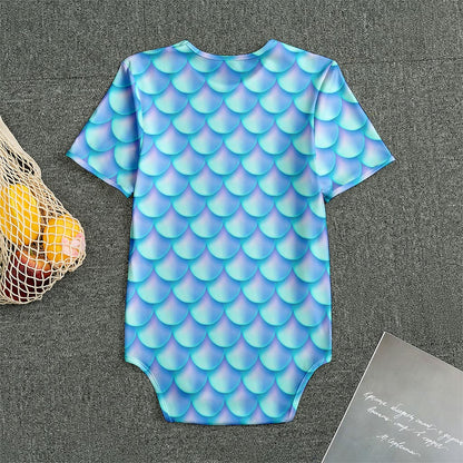 Blue Neon Mermaid Scales Pattern Print Men's Bodysuit