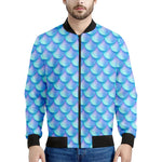 Blue Neon Mermaid Scales Pattern Print Men's Bomber Jacket