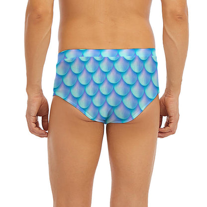 Blue Neon Mermaid Scales Pattern Print Men's Briefs