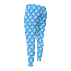 Blue Neon Mermaid Scales Pattern Print Men's Compression Pants