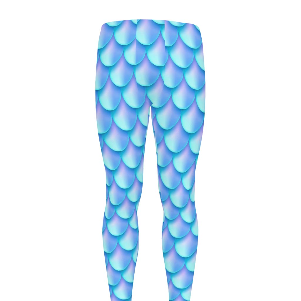 Blue Neon Mermaid Scales Pattern Print Men's leggings