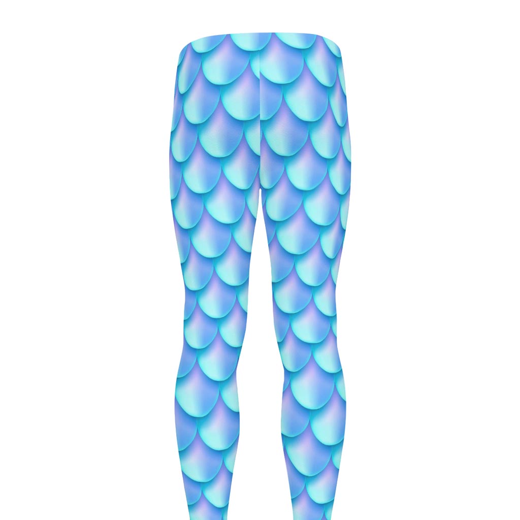 Blue Neon Mermaid Scales Pattern Print Men's leggings