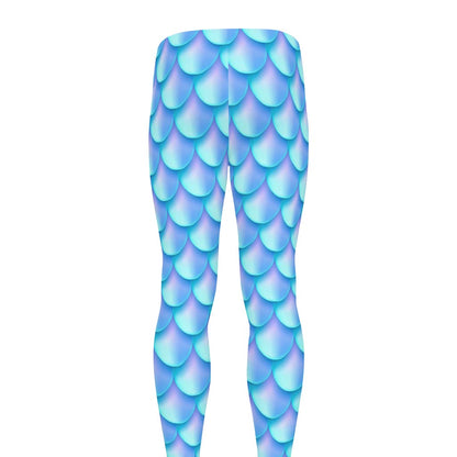 Blue Neon Mermaid Scales Pattern Print Men's leggings