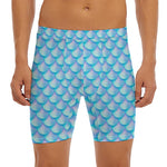 Blue Neon Mermaid Scales Pattern Print Men's Long Boxer Briefs