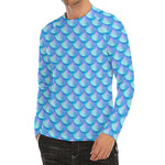 Blue Neon Mermaid Scales Pattern Print Men's Long Sleeve Rash Guard