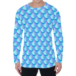 Blue Neon Mermaid Scales Pattern Print Men's Long Sleeve T-Shirt