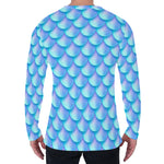 Blue Neon Mermaid Scales Pattern Print Men's Long Sleeve T-Shirt