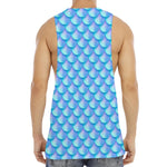 Blue Neon Mermaid Scales Pattern Print Men's Muscle Tank Top