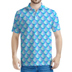 Blue Neon Mermaid Scales Pattern Print Men's Polo Shirt