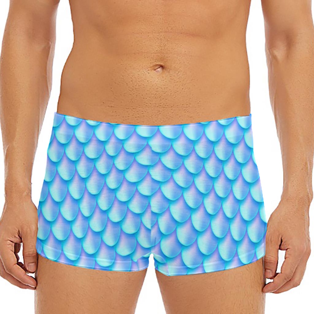 Blue Neon Mermaid Scales Pattern Print Men's Short Boxer Briefs