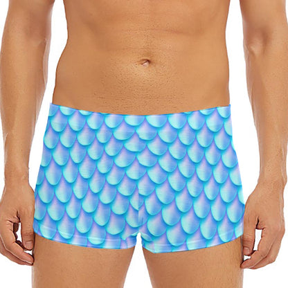 Blue Neon Mermaid Scales Pattern Print Men's Short Boxer Briefs