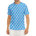 Blue Neon Mermaid Scales Pattern Print Men's Short Sleeve Rash Guard