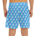 Blue Neon Mermaid Scales Pattern Print Men's Split Running Shorts