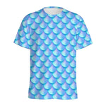 Blue Neon Mermaid Scales Pattern Print Men's Sports T-Shirt