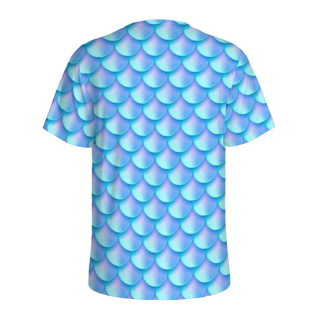 Blue Neon Mermaid Scales Pattern Print Men's Sports T-Shirt