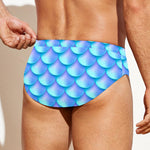Blue Neon Mermaid Scales Pattern Print Men's Swim Briefs