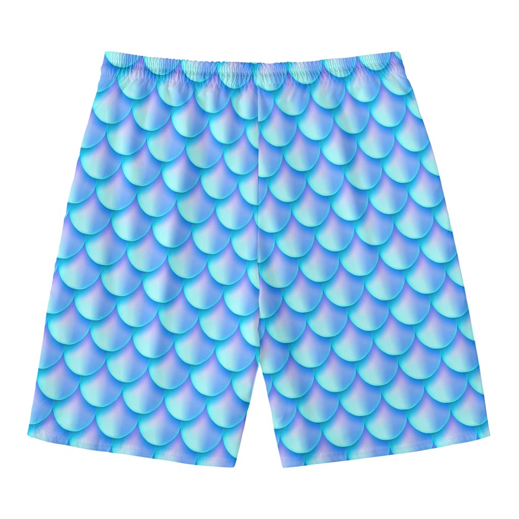 Blue Neon Mermaid Scales Pattern Print Men's Swim Trunks