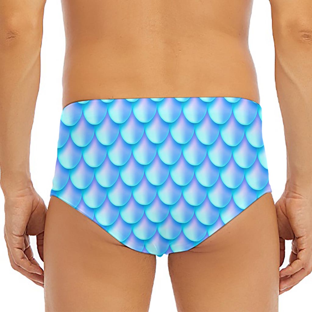 Blue Neon Mermaid Scales Pattern Print Men's Triangle Swim Briefs