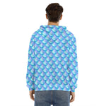 Blue Neon Mermaid Scales Pattern Print Men's Velvet Pullover Hoodie