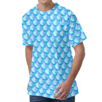 Blue Neon Mermaid Scales Pattern Print Men's Velvet T-Shirt