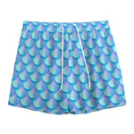 Blue Neon Mermaid Scales Pattern Print Mesh Shorts