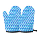 Blue Neon Mermaid Scales Pattern Print Oven Mitts