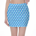 Blue Neon Mermaid Scales Pattern Print Pencil Mini Skirt
