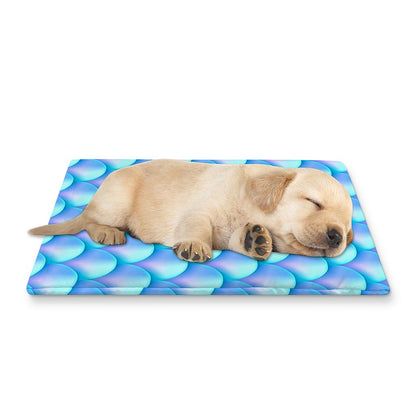 Blue Neon Mermaid Scales Pattern Print Pet Cooling Mat Cover
