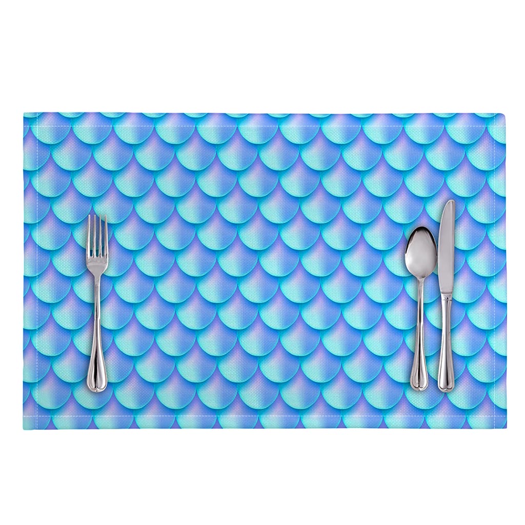 Blue Neon Mermaid Scales Pattern Print Placemat