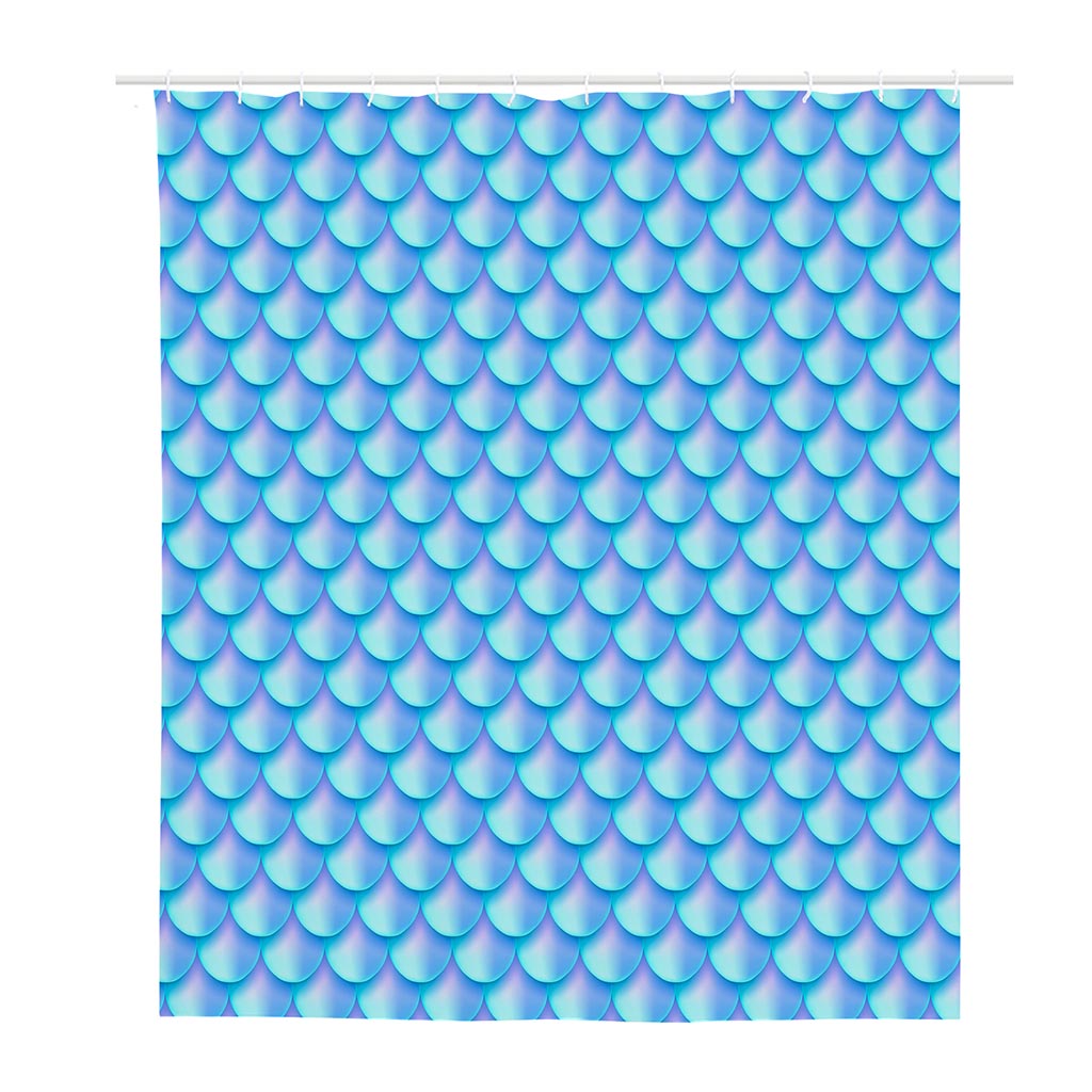 Blue Neon Mermaid Scales Pattern Print Polyester Shower Curtain