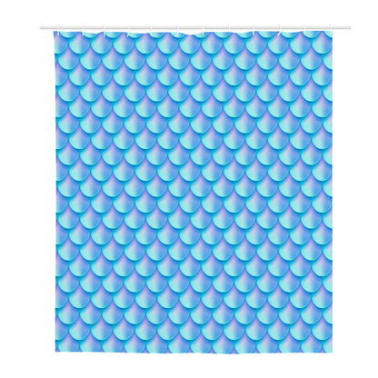 Blue Neon Mermaid Scales Pattern Print Polyester Shower Curtain