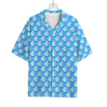 Blue Neon Mermaid Scales Pattern Print Rayon Hawaiian Shirt