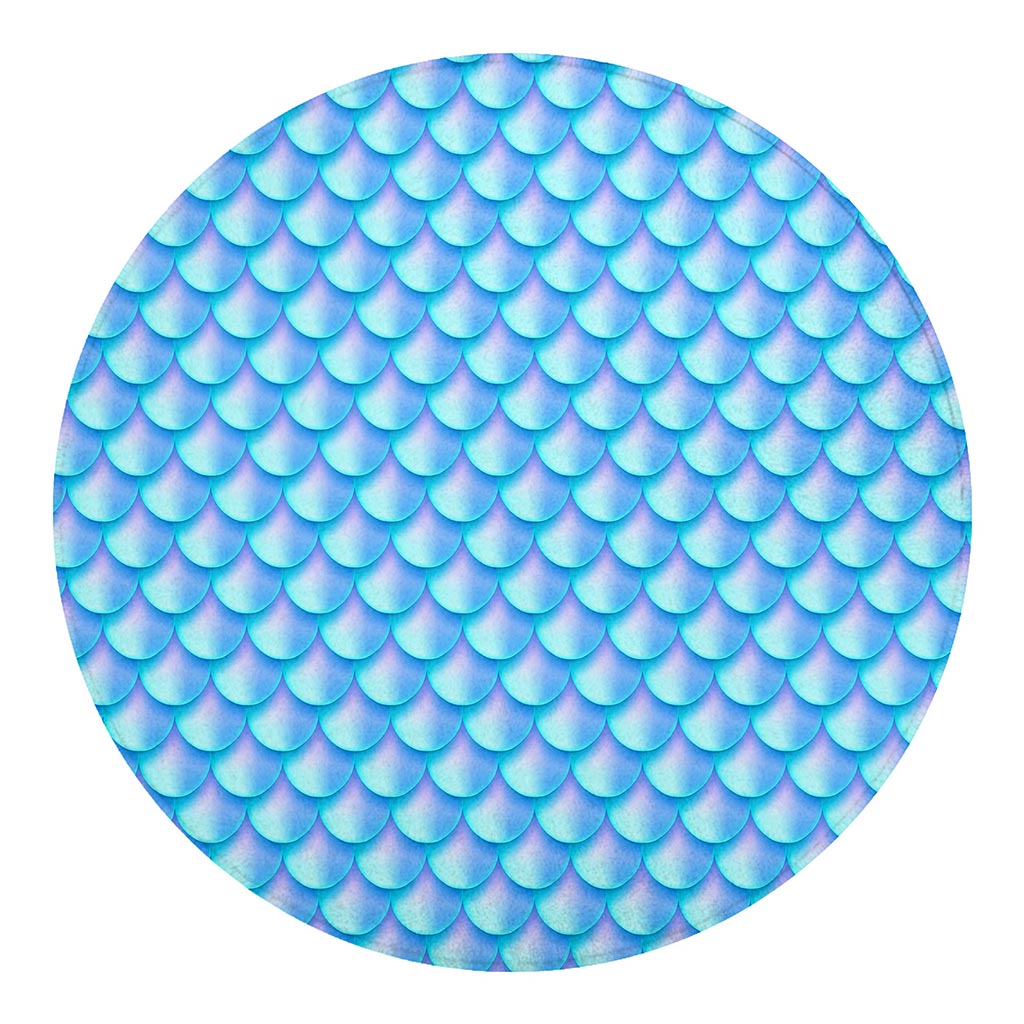 Blue Neon Mermaid Scales Pattern Print Round Blanket