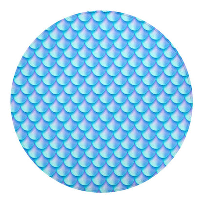Blue Neon Mermaid Scales Pattern Print Round Blanket