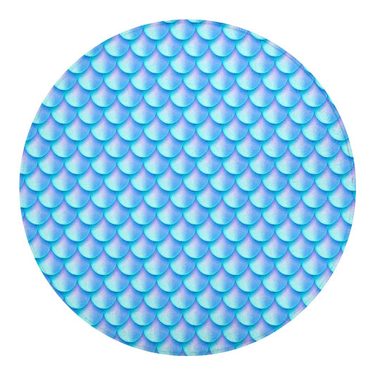 Blue Neon Mermaid Scales Pattern Print Round Blanket