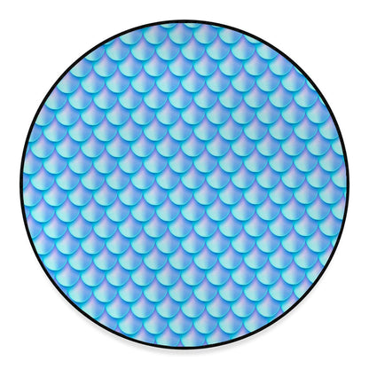 Blue Neon Mermaid Scales Pattern Print Round Floor Mat