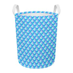 Blue Neon Mermaid Scales Pattern Print Round Laundry Basket