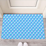 Blue Neon Mermaid Scales Pattern Print Rubber Doormat