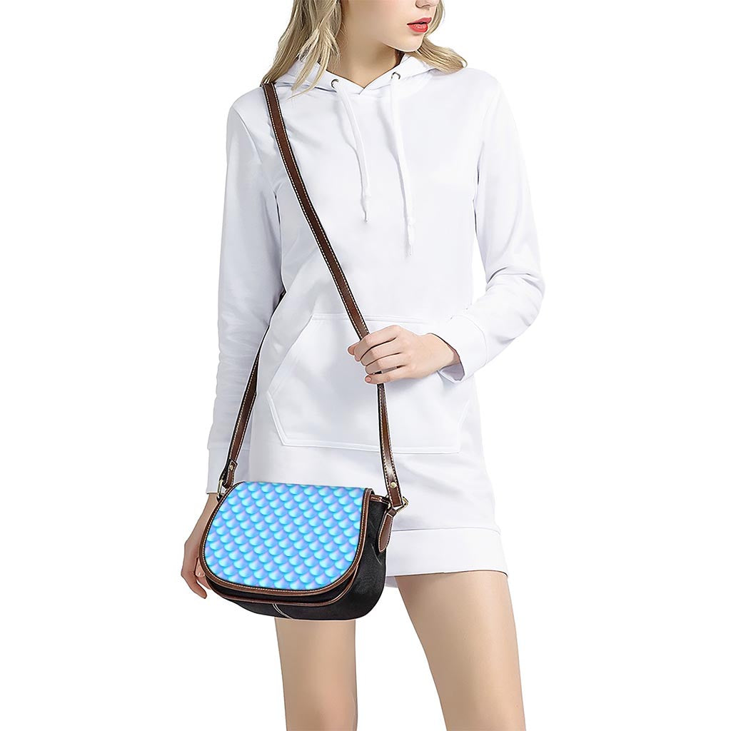 Blue Neon Mermaid Scales Pattern Print Saddle Bag