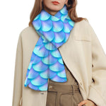 Blue Neon Mermaid Scales Pattern Print Scarf