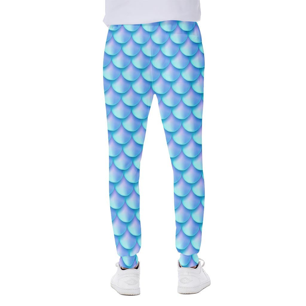 Blue Neon Mermaid Scales Pattern Print Scuba Joggers