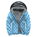 Blue Neon Mermaid Scales Pattern Print Sherpa Lined Zip Up Hoodie
