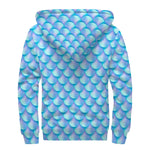 Blue Neon Mermaid Scales Pattern Print Sherpa Lined Zip Up Hoodie