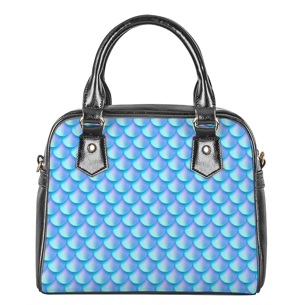 Blue Neon Mermaid Scales Pattern Print Shoulder Handbag