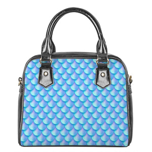 Blue Neon Mermaid Scales Pattern Print Shoulder Handbag