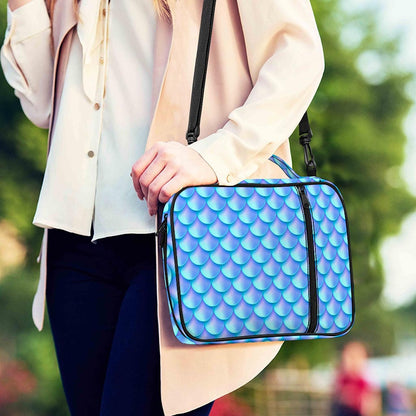 Blue Neon Mermaid Scales Pattern Print Shoulder Strap Bible Bag