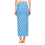 Blue Neon Mermaid Scales Pattern Print Side Slit Maxi Skirt