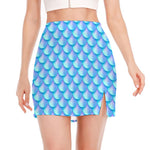 Blue Neon Mermaid Scales Pattern Print Side Slit Mini Skirt